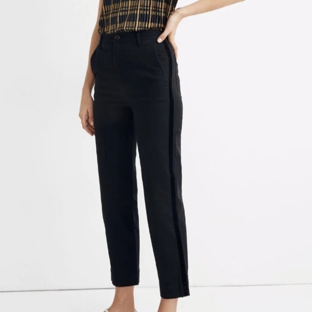 Madewell Womens Size 29 Velvet Stripe Tuxedo Pants Black New High Waist